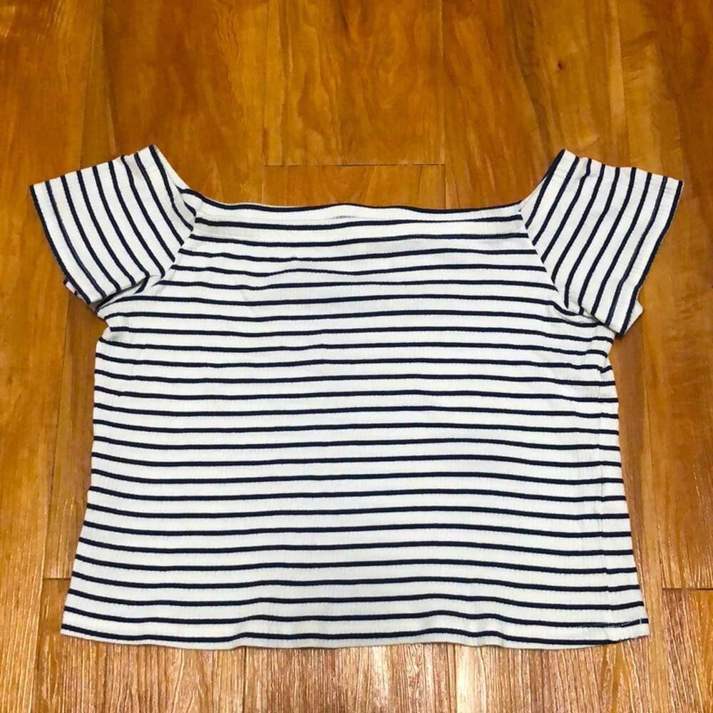 Divided by H&M Striped Off the Shoulder Crop Top Size Large